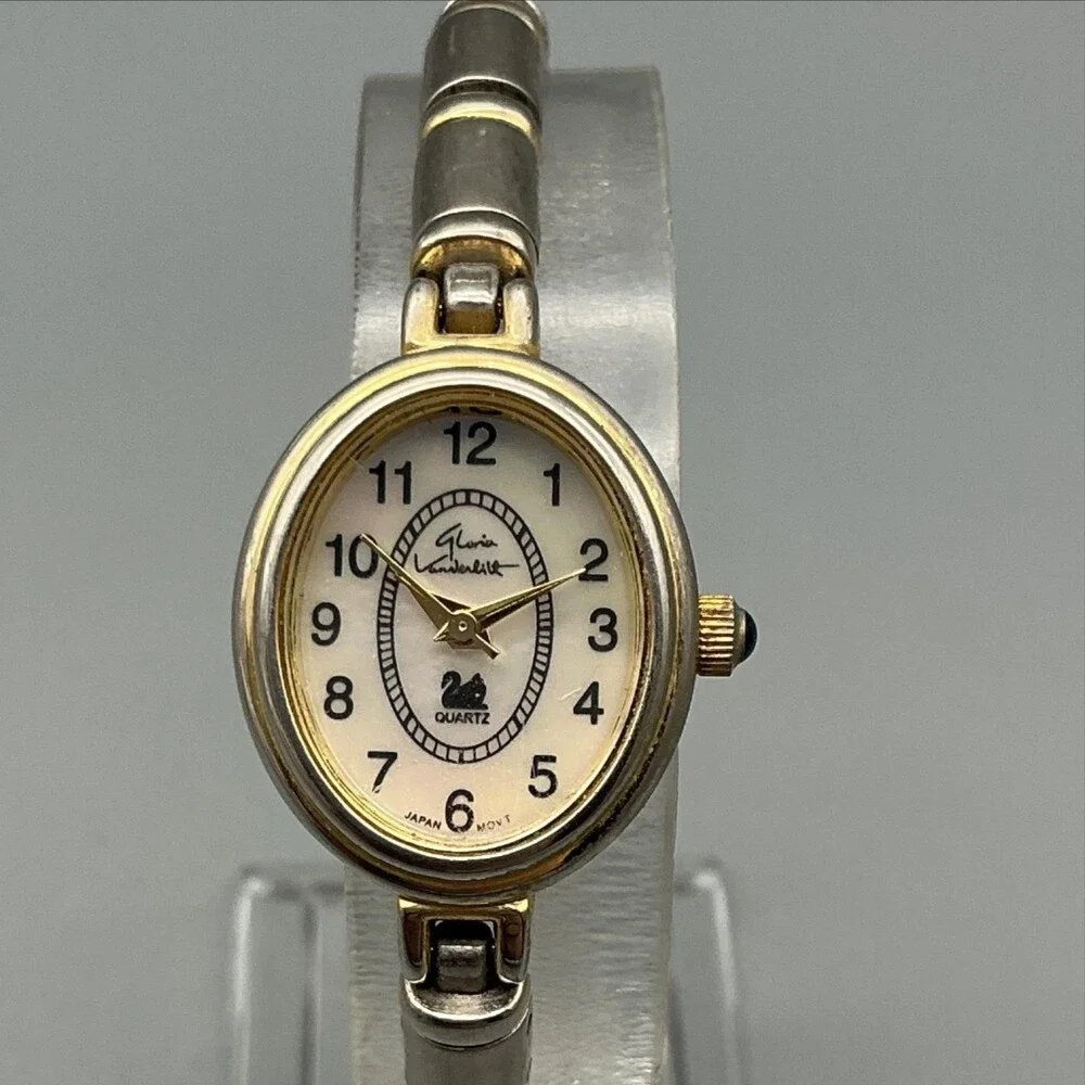 Gloria Vanderbilt Womens Watch 20mm White Dial Two Tone Oval New Battery 7.5